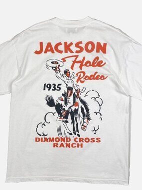 Diamond Cross Ranch Jackson Hole T Shirt Rodeo Cowboy Horse White Men’s Large